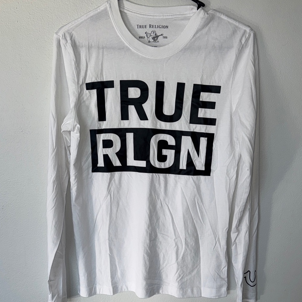 True Religion White Long Sleeve Tee with Black Logo